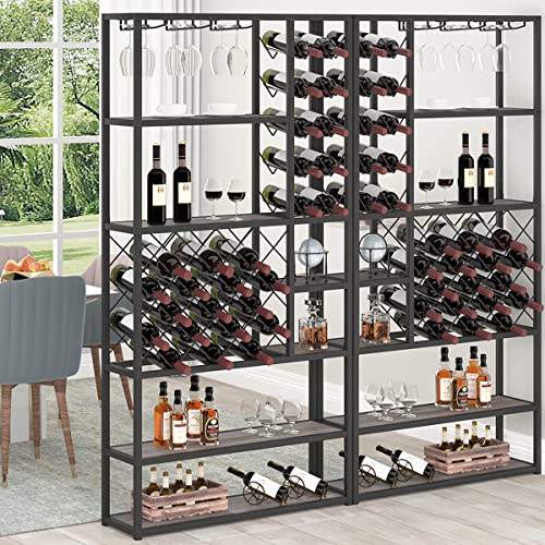 Launica Wine Rack Freestanding Floor, Modern Tall Display Wine Storage Shelves, Wood And Metal Rustic Farmhouse Stackable Bakers Rack, Coffee Buffet Bar Cabinet For Kitchen Dining Room, Dark Gray Oak #TOP6