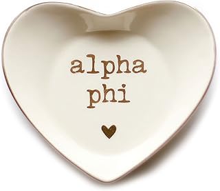 Sorority Shop Alpha Phi Jewelry Dish - Heart-Shaped High-gloss finish Ceramic tray with Gold Detailing, Multi-Function Ceramic Ring Dish for Home or Office, Ideal for Jewelry and Keys