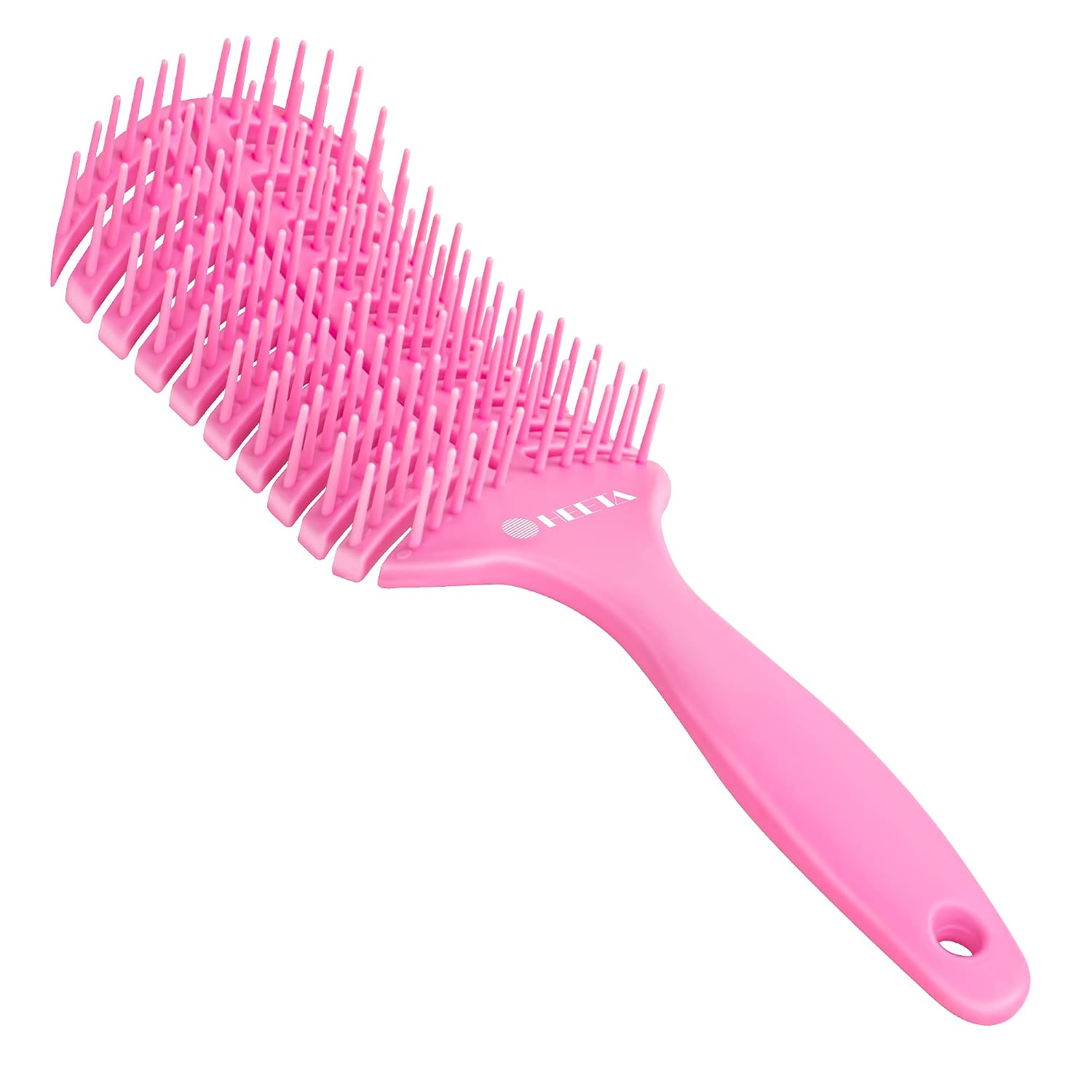 HEETA Curved Vented Styling Hair Brush for Dry Wet Hair, Fast Blow Drying Brush for Women, Men, and Kids Long Thick Thin Curly Tangled Hair, Detangling brush Makes Hair Smooth reduces Frizzy (Pink)