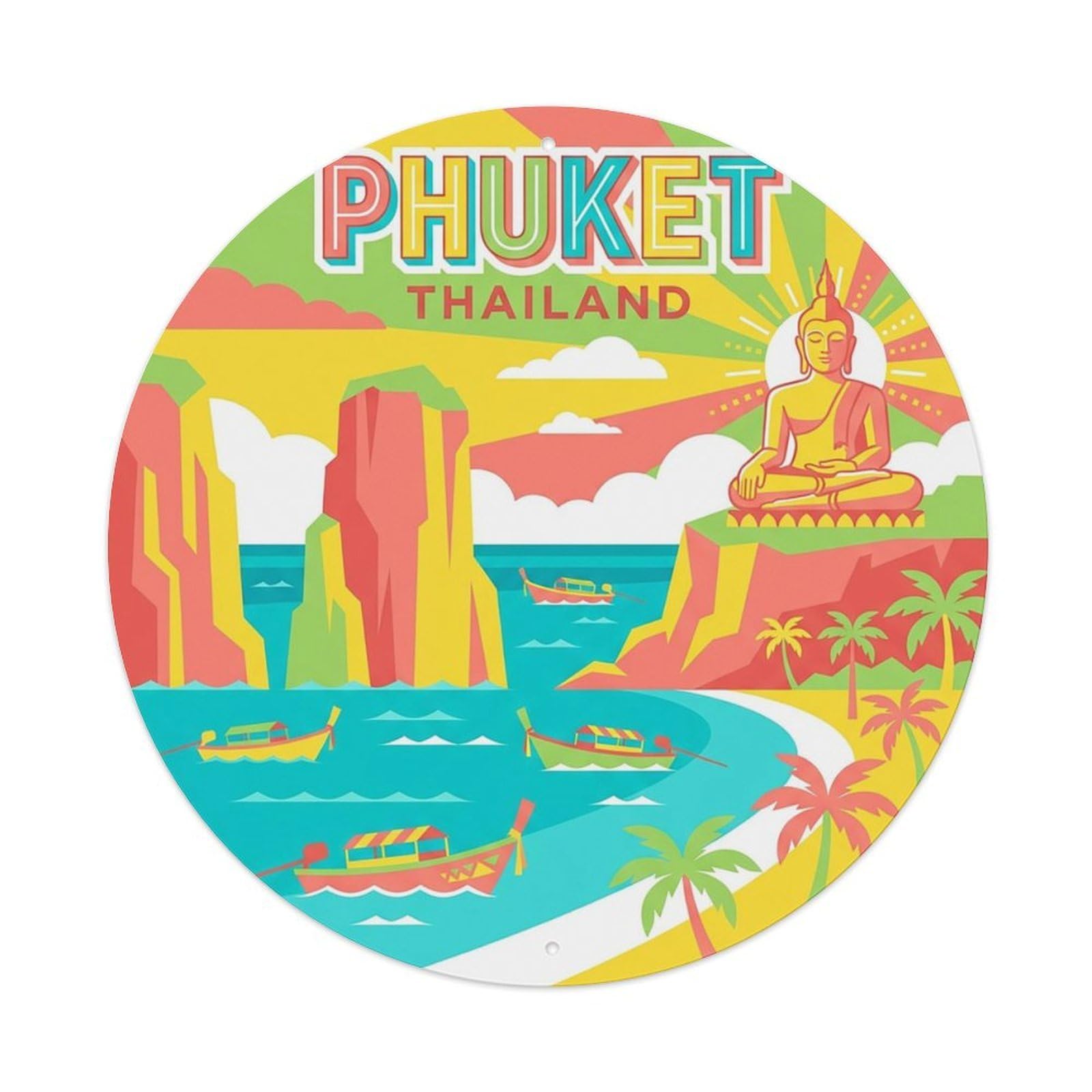 Thailand Vintage Travel Phuket Vintage Metal Tin Sign Plaque Wall Decor for Cafe, Club Bar, Office, Garden Metal Poster 8x8Inch