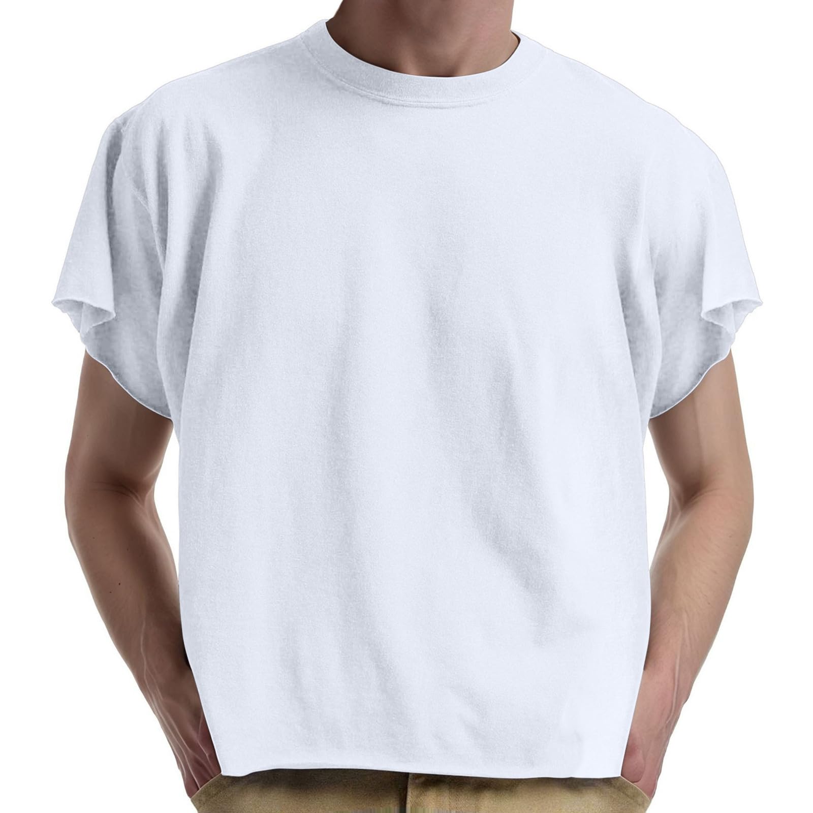 T-Shirt Men's Boxy Cropped Raw Cut Tee Short Sleeve Crew Neck T-Shirt Casual Basic Tops Plus Size Tops Y2K Streetwear Breathable Sports Shirt Lightweight Summer Shirt Casual Shirt
