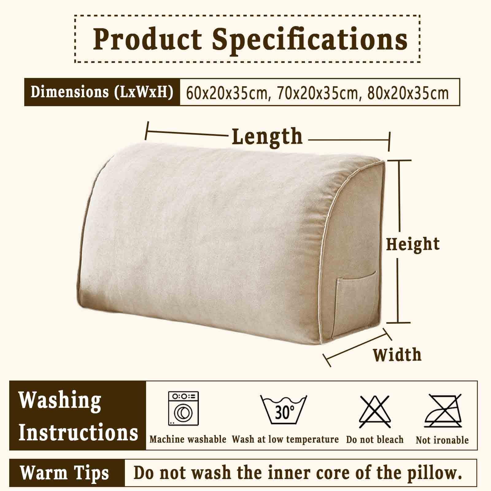 Cuscino a Cuneo Cuscino da Lettura per Letto e Divano Cuscini per Testata Letto Sfoderabile Schienale Divano Cuscini da Letto per Appoggio Schiena(#6,80x20x35cm)