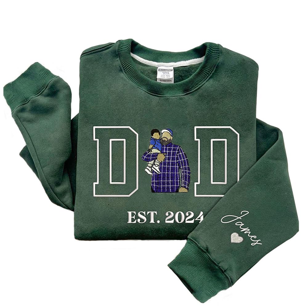Sweatshirt Personnalisé avec Broderie pour Papa,Créez Votre Propre Sweat à Capuche Portrait de Photo,Cadeau pour Nouveau Papa, Grand-père, Meilleur Dad| Cadeaux pour Mari, Anniversaire