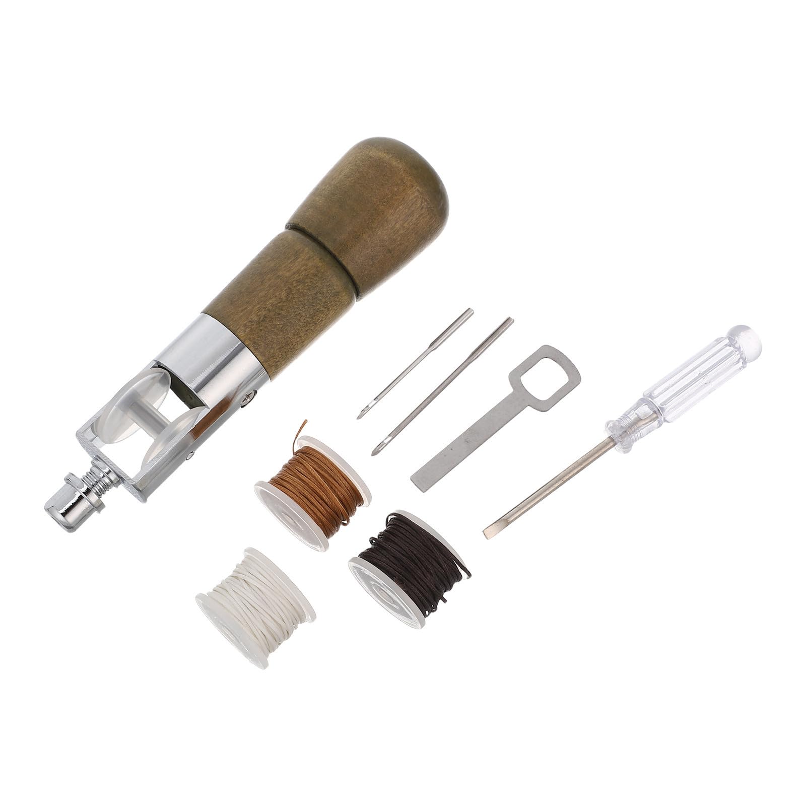 Healeved Kit Punteruolo per Cucire in Pelle con Manico in Legno e Filo Cerato, Utensile Professionale per Riparazioni e Artigianato, per Studi e Uso Domestico