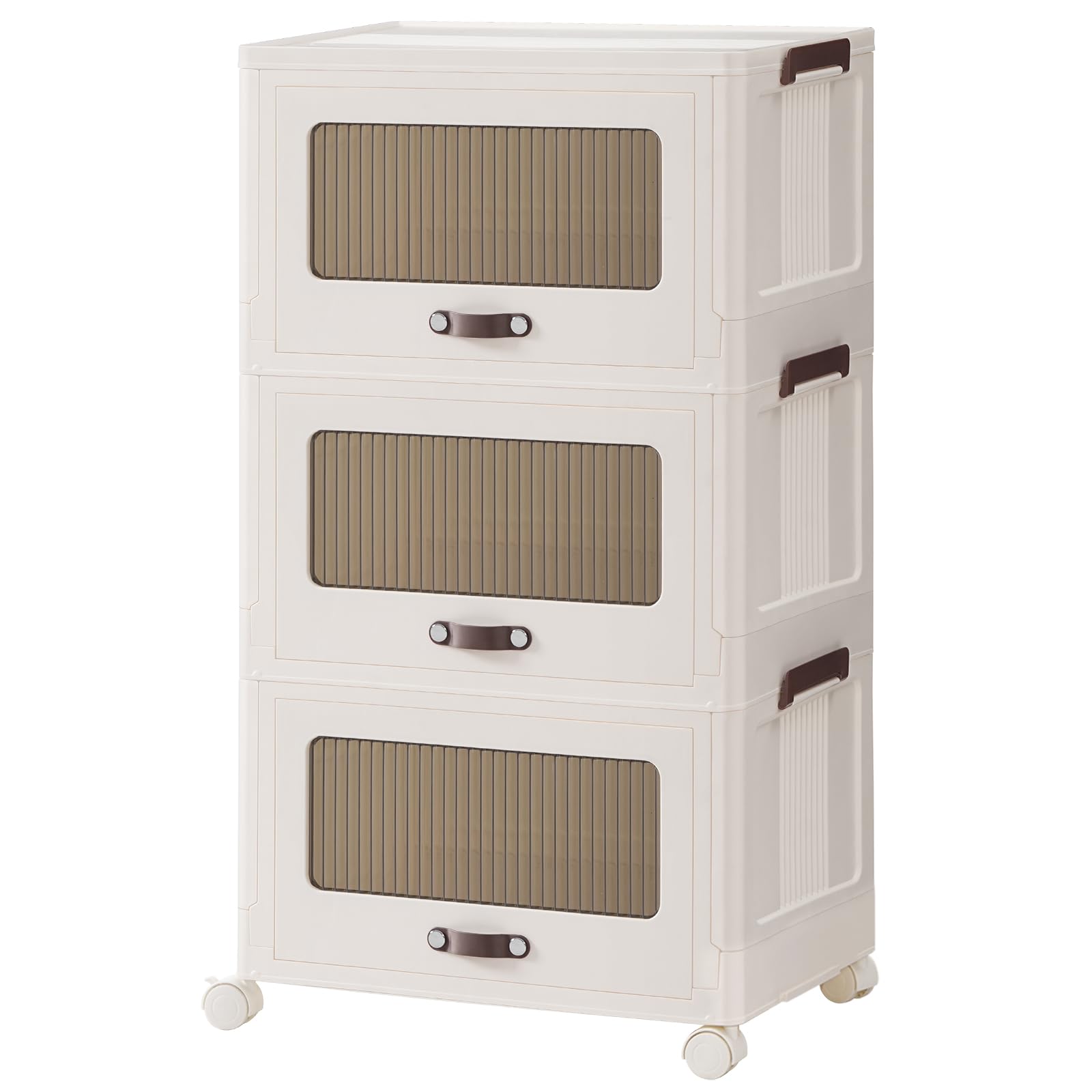 HOOBRO Rangement empilable à 3 niveaux, Organisateur mobile, Rangement Tiroir plastique à roulettes, Chariot de Snacks de style doux, pour rangement de chambre, Blanc EWG340CW01