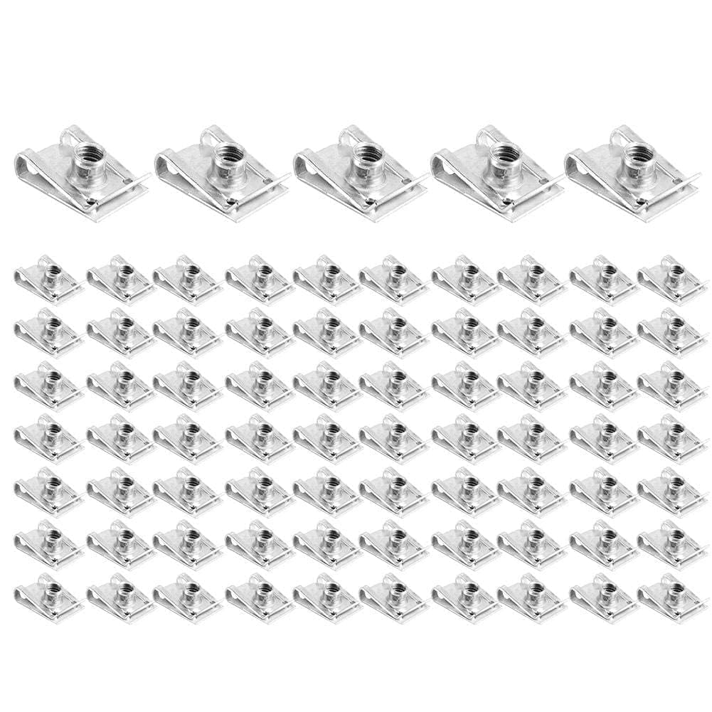 Aramox 75 pièces Clips en U M6 pour Carrosserie Moto et Auto, Écrous à Ressort pour Panneaux de Porte, Fixations pour Carénage et Tableau de Bord, Acier au Manganèse