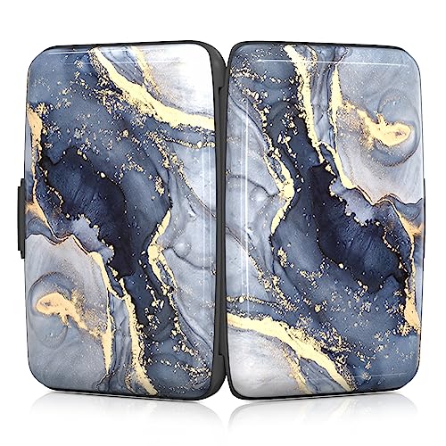Image of Rimilak Aluminuml Credit Card Holder, Mini Credit Card Wallet RFID Blocking Slim Metal Hard Case for Women Men, Grey Gold Mable