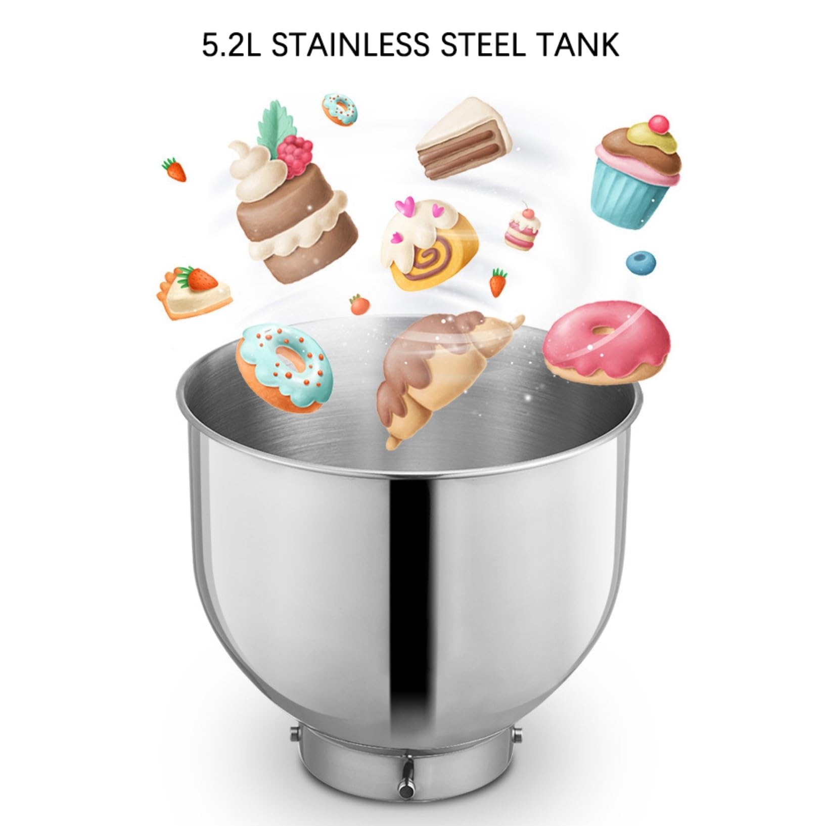 Mixer Elettrico Professionale 1000W per Alimenti,Mixer Cucina Leggero E Portatile 8 velocità,Ciotola in Acciaio Inox 5,2L per Maggior Parte dei Cuochi Domestici