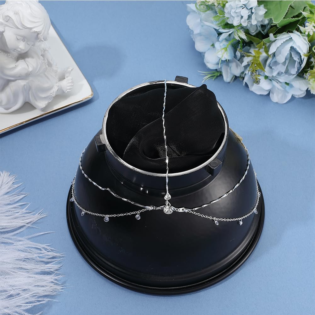 GORGECRAFT Rhinestone Head Chain Boho Crystal Headpiece Silver Alloy Sparkle Chain Layered Headband with Pendants for Wedding Prom Festival Party Bride Bridesmaid Women Hair Jewelry Accessories Gift - Image 3