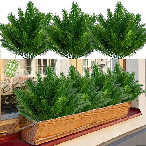JIFTOK Artificial Flowers Fake Plants for Outdoor, 12pcs Outdoor Artificial Plants UV Resistant for Home Decor Indoor, Faux Greenery Shrubs Plastic Flowers for Office Kitchen Garden Porch
