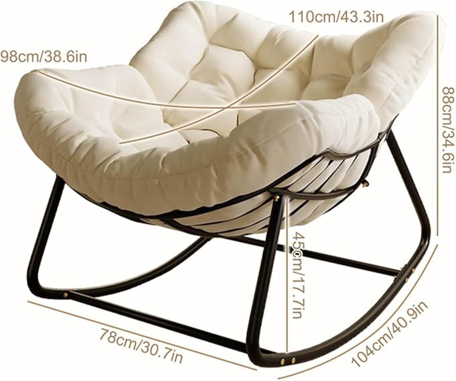 Cómoda Mecedora Relajante para Interiores y Exteriores, para Patio, Curvada, para balcón, con Estructura metálica y Cojines Gruesos (Blanco Roto).