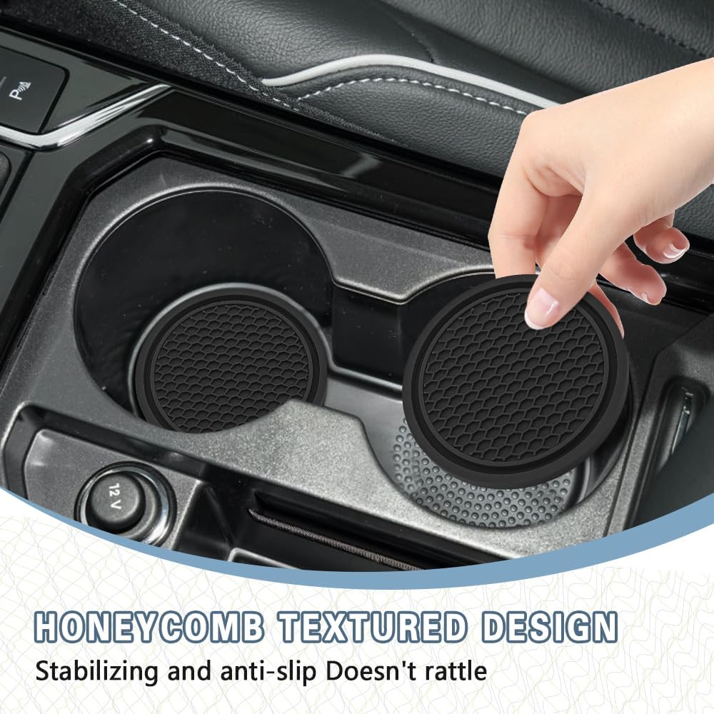 4PCS Car Cup Holder Coaster, Car Decor, Universal Non-Slip Cup Holders Embedded in Ornaments Coaster, Auto Accessories Shockproof Flexible Auto Rubber Insert for Most Vehicles (Black)