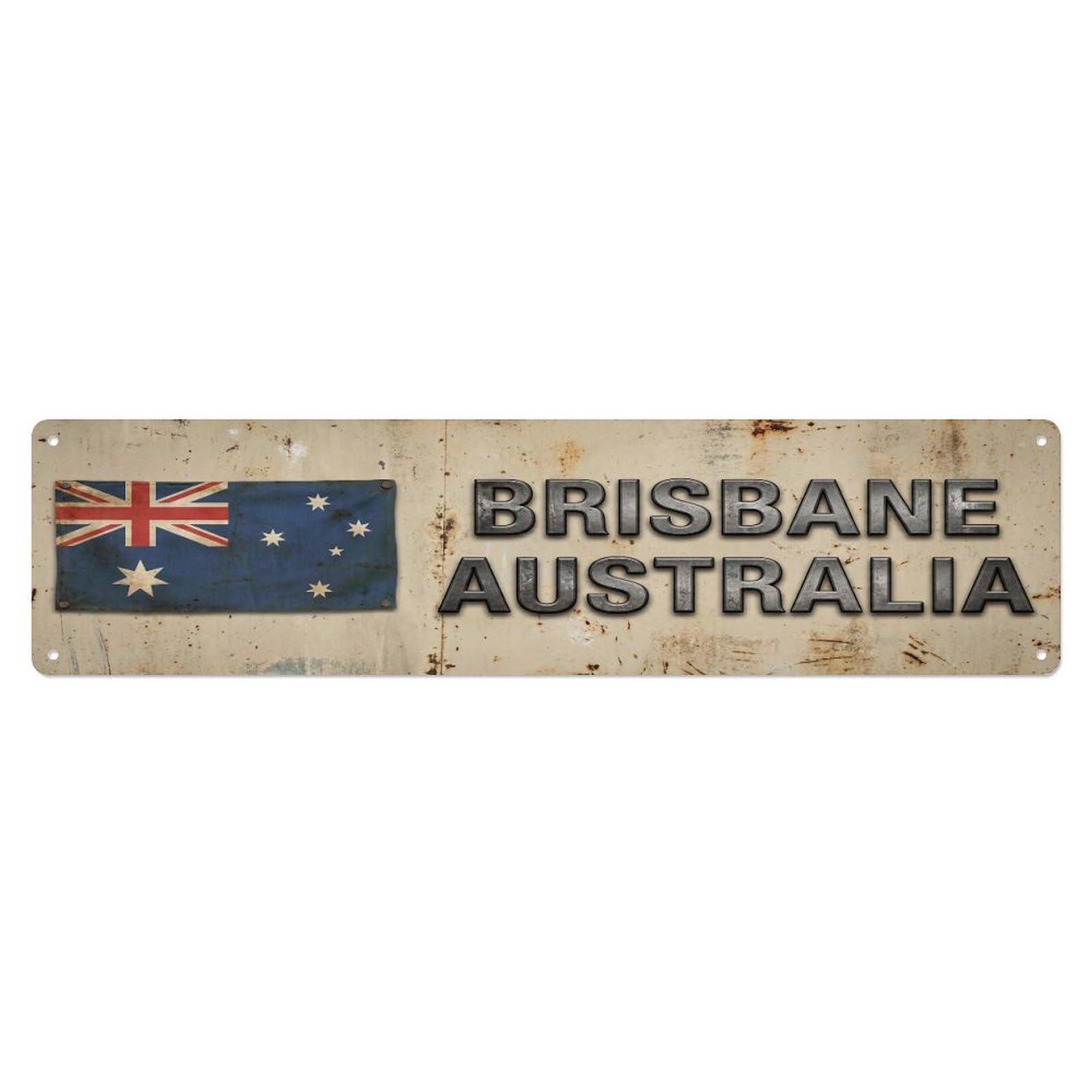 Okahys 4X16inch(10X40cm) Vintage Brisbane Australia Flag Decor Rustic Travel Metal Tin Sign
