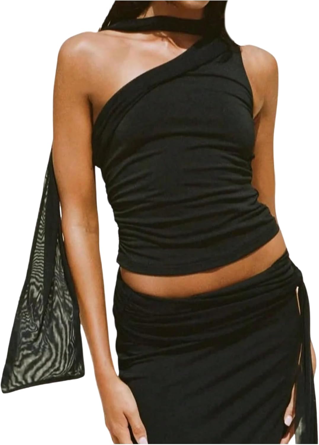 Women's Leopard Asymmetrical Halter Tops Sleeveless Slim Fit Summer Going Out Y2K Crop Tank Top