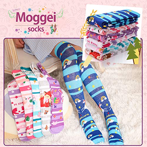 Image of MOGGEI 6 Pairs Kids Girls Knee High Socks Gift Long Crazy Silly Tall Funny Boot Cute Animal Child Fun Socks