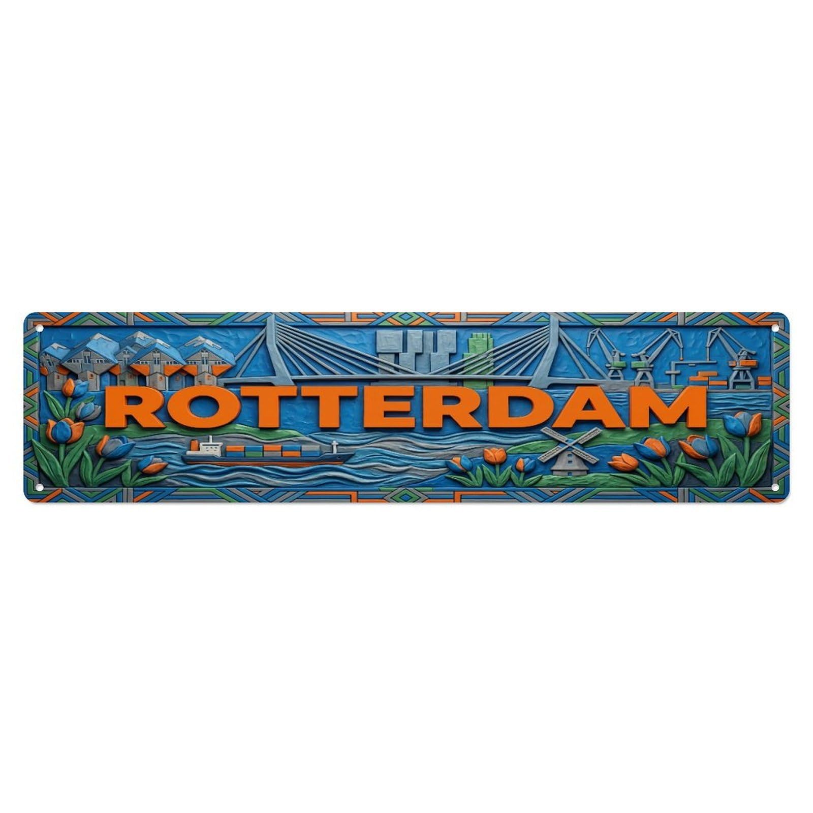 Xanthor Style Metal Tin Sign Vintage Rotterdam Netherlands Flag Pattern
