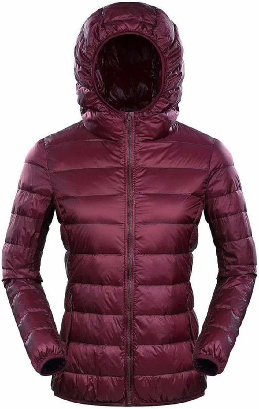 Plus Size Down Jacket for Women Hooded Ultra Light Feather Thin Warm Windproof Coat