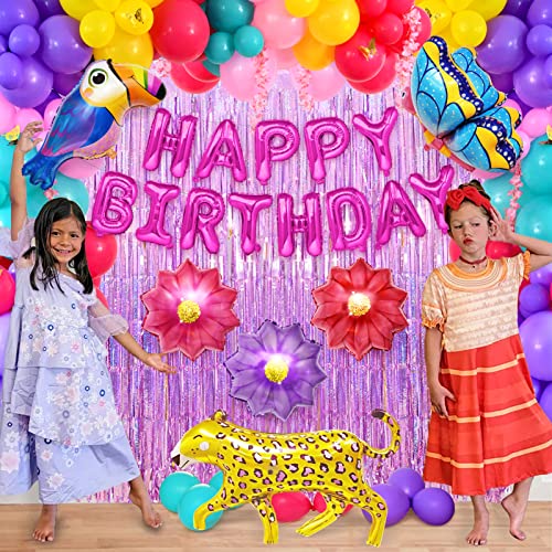 Winrayk 157Pcs Isabella Encanto Party Decorations Birthday Supplies Kids Encanto Balloon Garland Butterfly Woodpecker Leopard Sunflower Birthday Balloons Sticker Fringe Curtain Encanto Party Supplies #TOP6