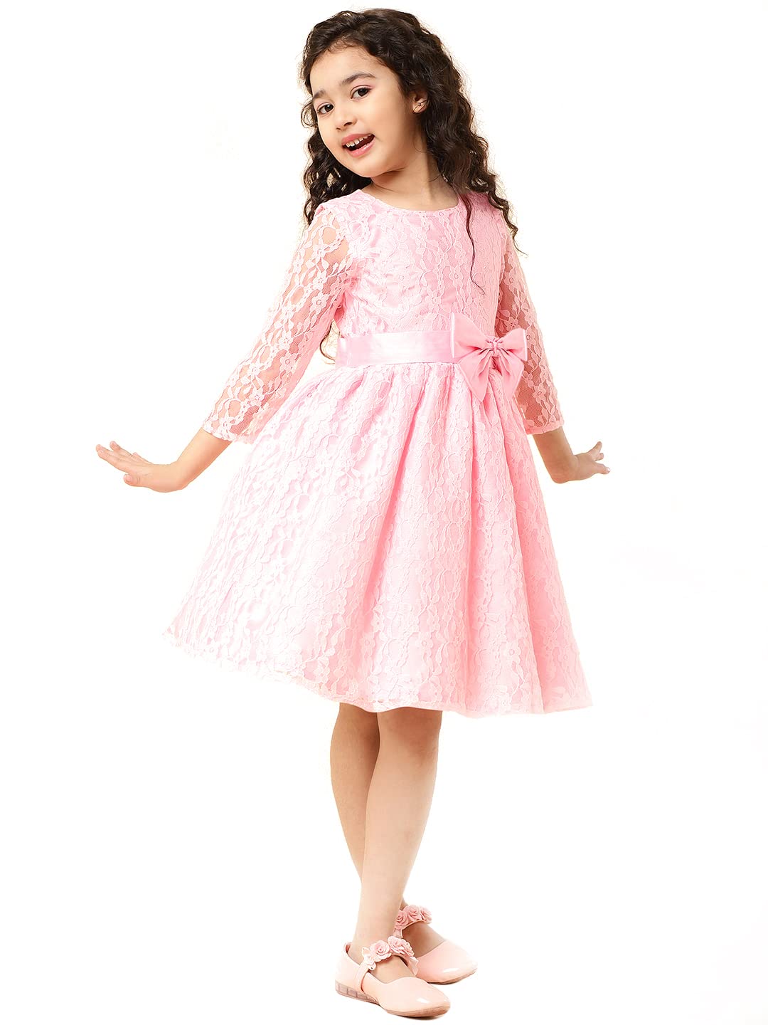 Girls Fit and Flare Knee Length Double Bow Dress for Party, Birthday and Special Occasion-image-24