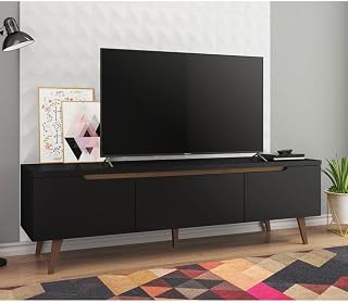 Rack Retrô Madesa Reims para Tv até 75 Polegadas Pés de Madeira - Preto