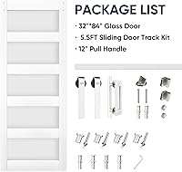 Vista 7 de BARNSMITH Puerta de granero de vidrio de 32 x 84 pulgadas con herrajes para puerta corrediza de níquel cepillado de 5.5 pies incluidos y asa
