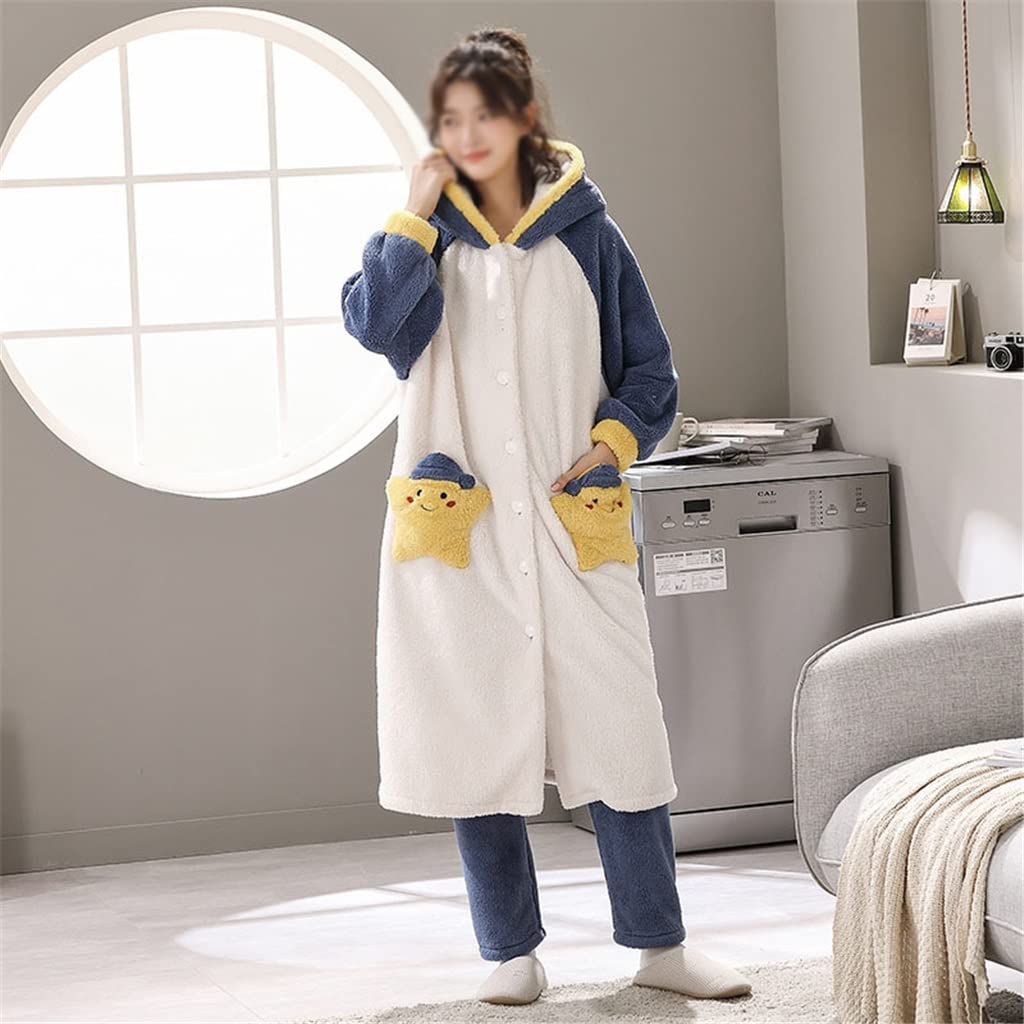 ZXLIHS Winter-Pyjama für Damen, Nachtwäsche, Korallen-Fleece-Pyjama, lockere Version, Intensivierung, Flanell-Nachthemd mit Kapuze (Farbe: A, Größe: L-Code) (A XL-Code)