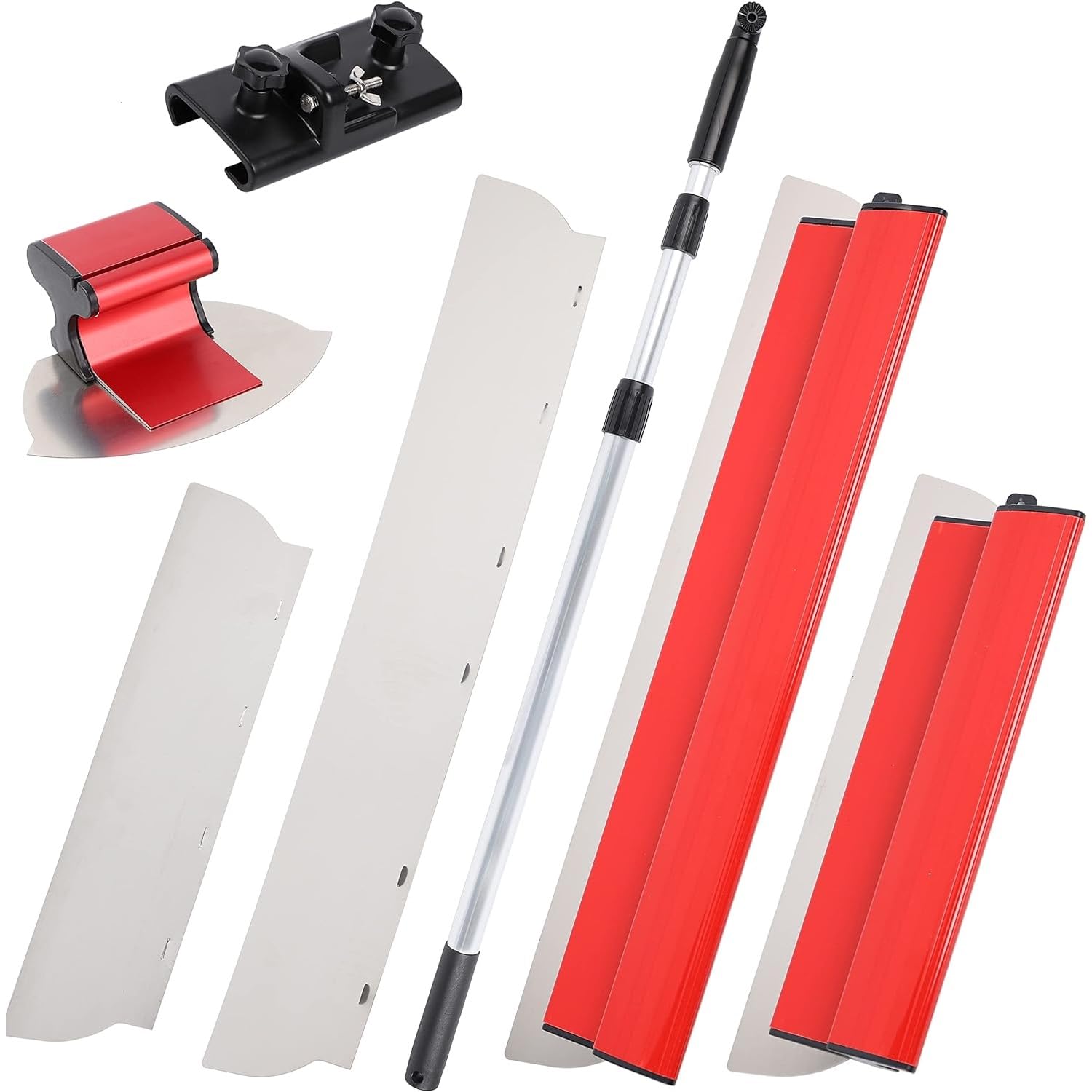 Lame d'écrémage Lame de Spatule de Lissage Lame à Lisser en Acier Inoxydable avec Poignée d'extension pour Enduire les Murs et les Plafonds (25cm + 40cm + 60cm + 80cm), avec Lames Remplaçables