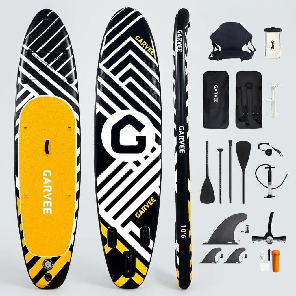 Inflatable Paddle Board for Adults,10’6" x 31.5" x 6" Extra Large Stand Up Paddleboard, Supports 400 Lbs with Kayak Seat Camera Base Double Blade Paddle,for Beginners, Yoga, or Group Fun on the Water