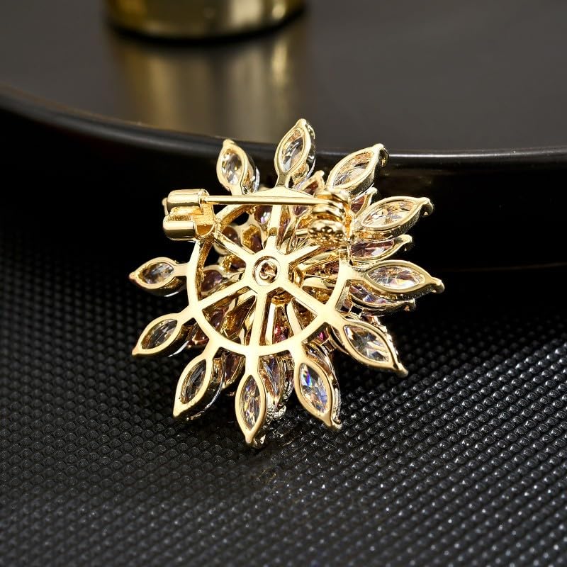 Image of Fashion Flower Brooches for Women Rhinestone Flower Brooches Pins 18k Gold Plated Lapel Pins Jewelry for Girlfriend Wife
