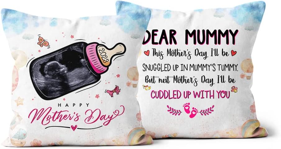 Personalized Square Pillow for Mommy from Baby Bump Pregnancy Gifts This Mother's Day I Will Be Snuggled Baby Ultrasound Baby Bottle Custom Name & Photo Double Sided Cushion On Mothers Day