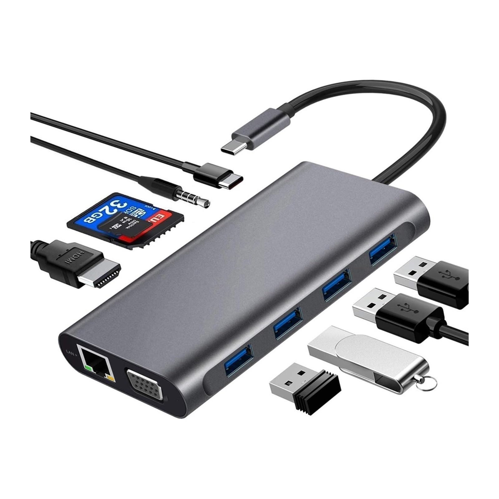 11 w 1 USB 3.0 C HUB typu C Adapter do 4K HDMI-kompatybilny VGA(11 in 1 hub)