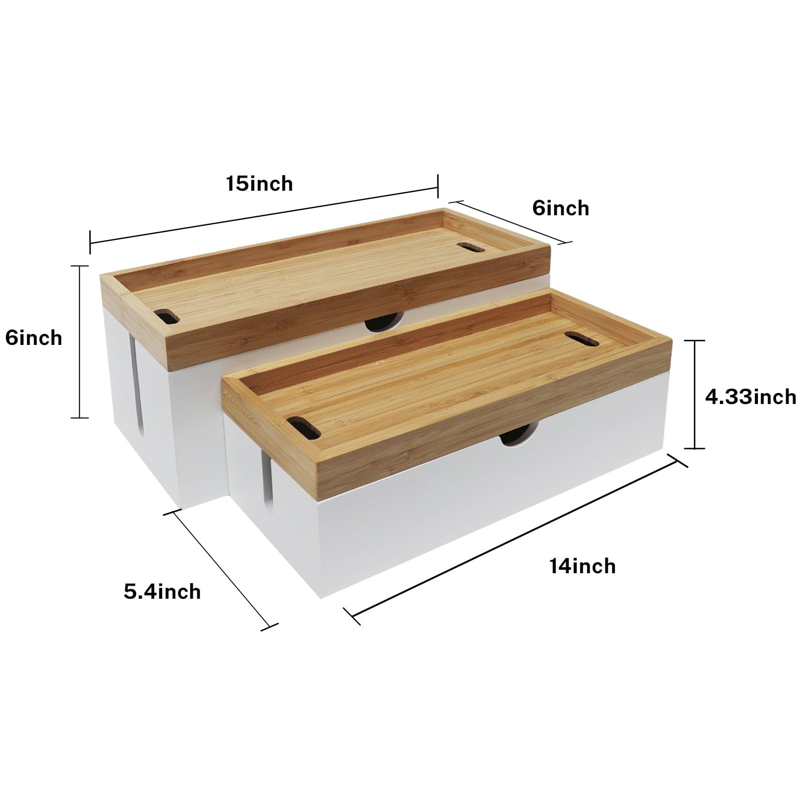 Caja organizadora de cables de bambú, caja organizadora de cables grande para ocultar cables y regletas de alimentación para escritorio, soporte de cables para oficina y hogar, no requiere montaje