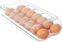 Vista 8 de Soporte para huevos para nevera, organizador automático de huevos enrollable para refrigerador, contenedor y bandeja de huevos de plástico