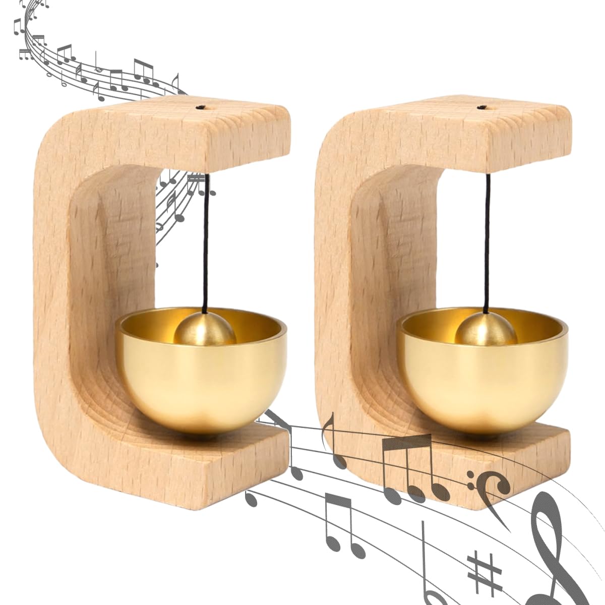 2 Piezas Timbre de Puerta de Madera, Campanilla de Tienda para Apertura de Puerta Timbre Puertas Magnético con Campana de Latón para Puertas, Casas, Jardines, Oficinas, Tiendas, Cafeterías
