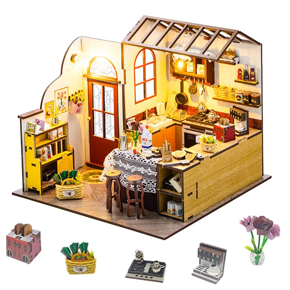 DIY Miniature House Kit with LED Lights,DIY Dollhouse Kit for Adults to Build,1:24 Scale Model Wooden Puzzle Hands Craft for Adults Birthday Gift — image 1