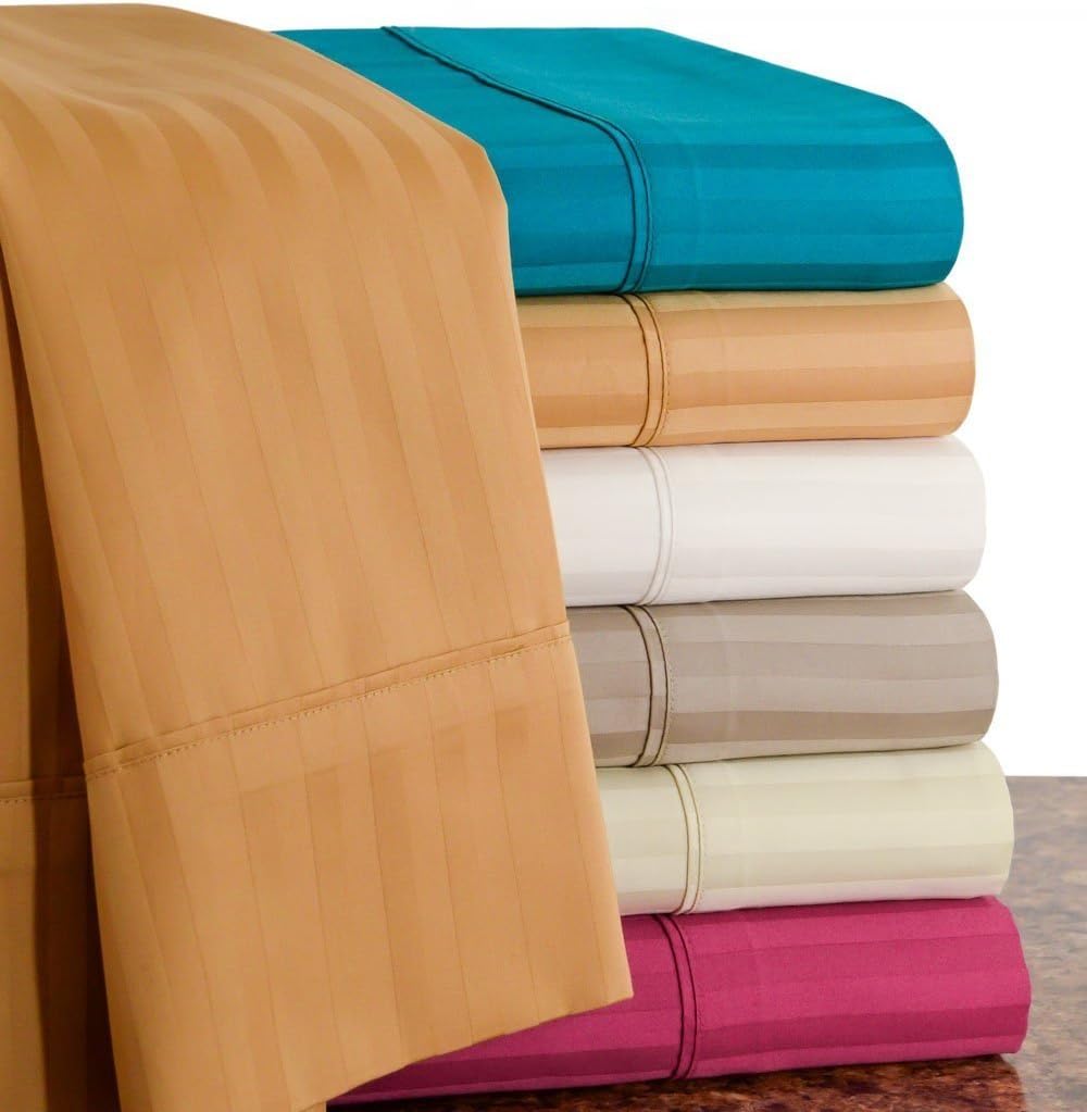 Mellanni 100% Egyptian Cotton Striped Bed Sheet Set - 450 Thread Count Sateen Luxury Bedding - 6 Piece (Queen, Fuchsia)
