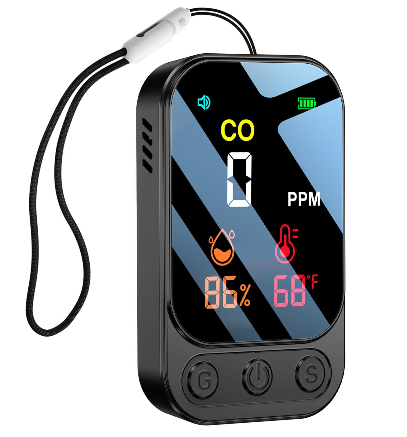 Détecteur de Monoxyde de Carbone Portable pour Voyage Camping Voiture, Alarme de CO Portatif, Mesureur de Monoxyde de Carbone avec Batterie Rechargeable Intégrée, Gris Foncé, HD09