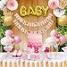 Girl Baby Shower Party Decorations Pink, White and Gold Theme Decor Set with Banners, Balloons, Poms, Lanterns, Tassels and Sash (35 Pieces)