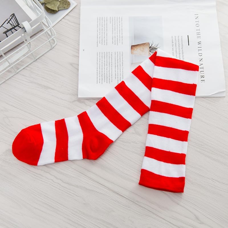 Women's High-Knee Striped Socks Red-White Halloween Christmas Tube Socks Stockings Costume Accessories - Image 6