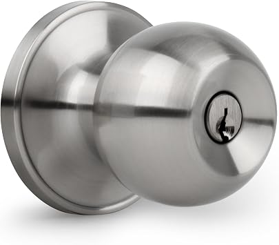 Keyed Entry Door Knob, Ball Design Doorknob for Interior Exterior, Reversible Round Door Lock for Front Entrance Doors, Satin Nickel