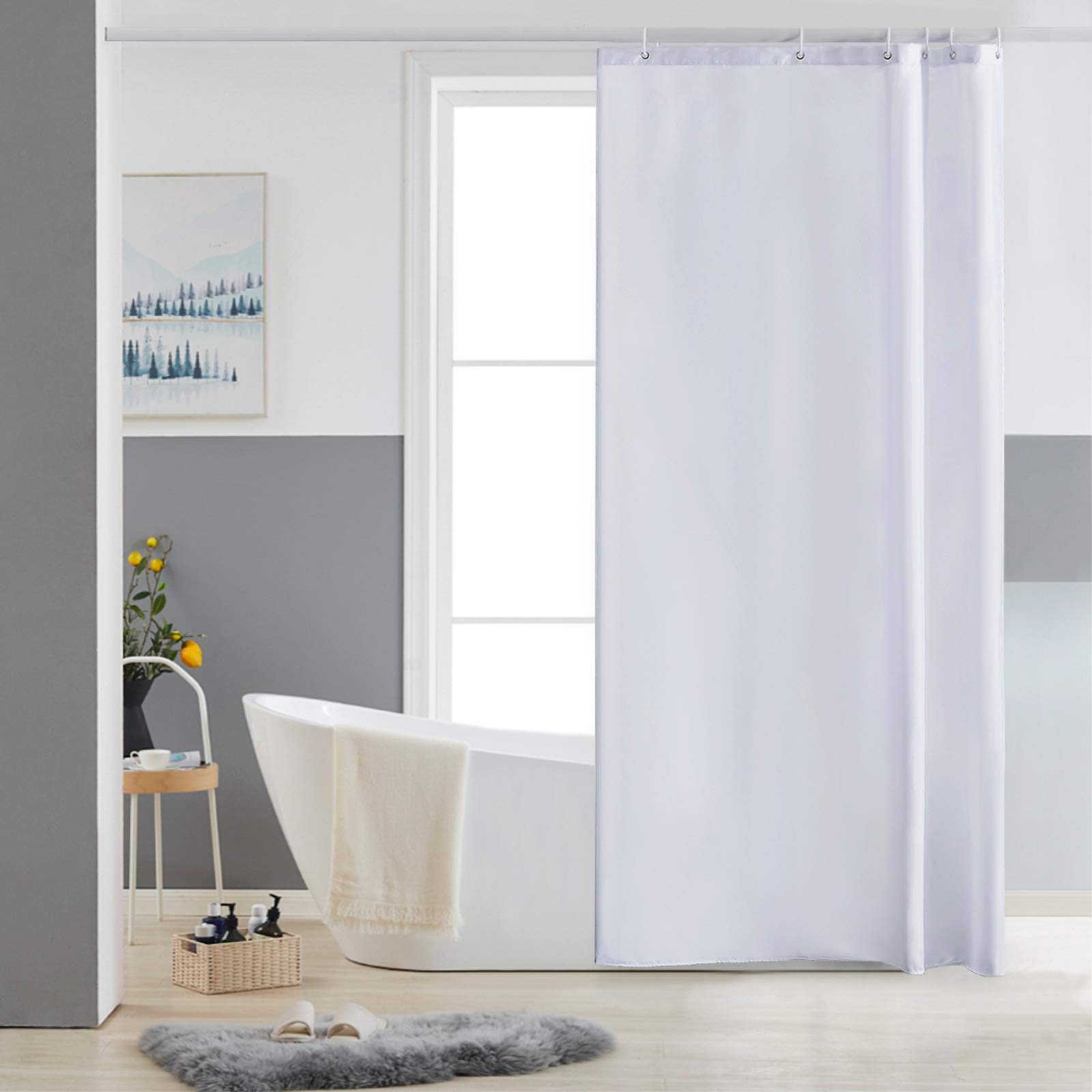 Cortinas Baño Blanca Antimoho Antibacteriano Impermeable Poliester Tela Lisa Lavable, con 12 Ganchos Plásticos, 180x200 Cortina. — view 118