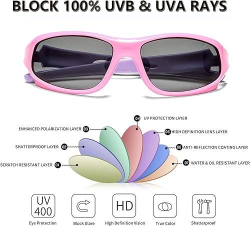 Miniatura 3 de AODUOKE Gafas de sol polarizadas deportivas para niños y niñas, para niños, jóvenes, béisbol, playa, sol con correa