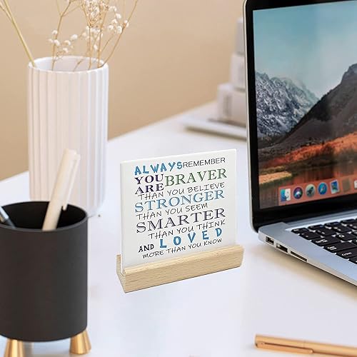 Miniatura 4 de Bedency - Placa inspiradora de cerámica con soporte de madera, letrero de escritorio con texto en inglés "Be The Change You Want to See", letrero