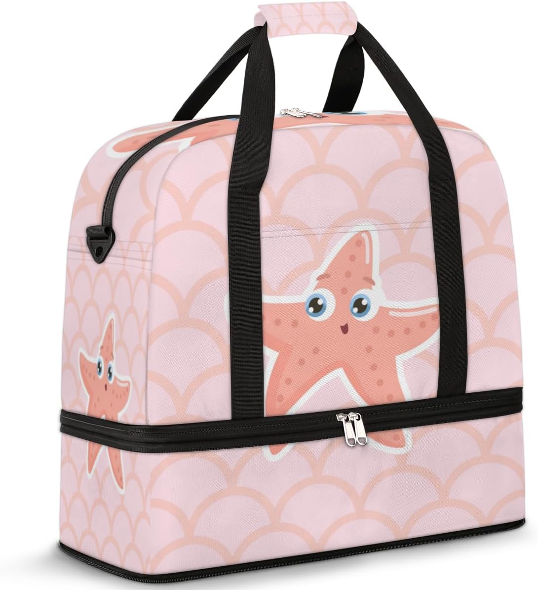 QsirBC Fun Starfish Texture Gym Bag for Women Duffle Tote with Shoes Compartment Men Weekender Duffel for Dance Travel Sports Swimming Overnight