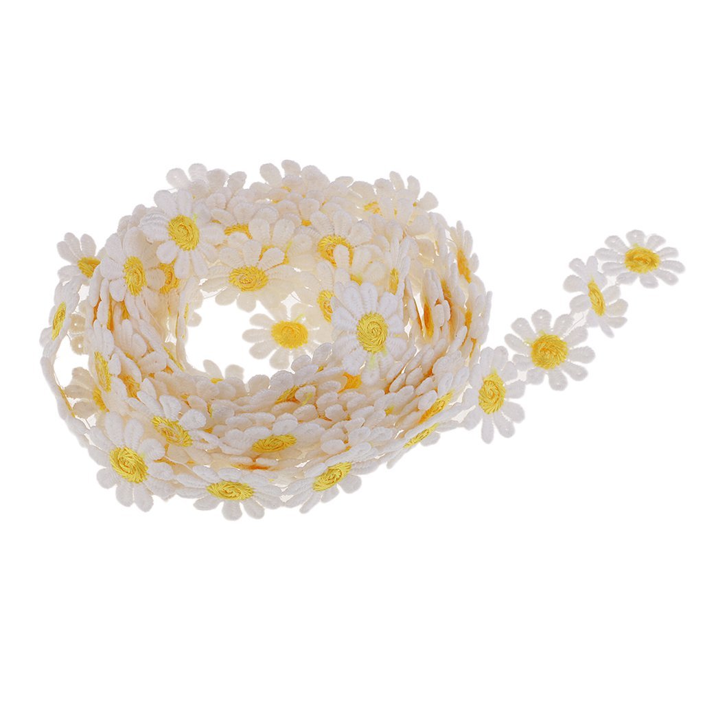 zalati Lace with Daisy Flower 3 Yards/ 108 inches Trims Embellishment for DIY Embroidered Sewing and Craft - White and Yellow - Image 2