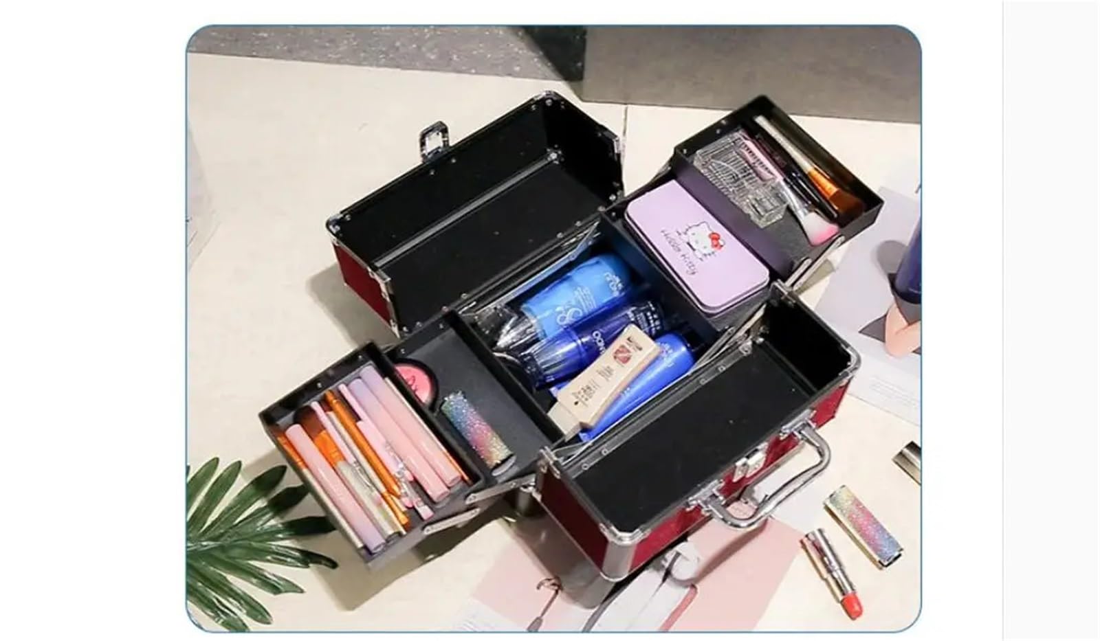 Organizador De Esmaltes De UñAs Caja de cosméticos for mujer, Maleta de maquillaje, estuche de salón de belleza, organizador de cosméticos for uñas, estuche de maquillaje, estuche de viaje multicapa(R