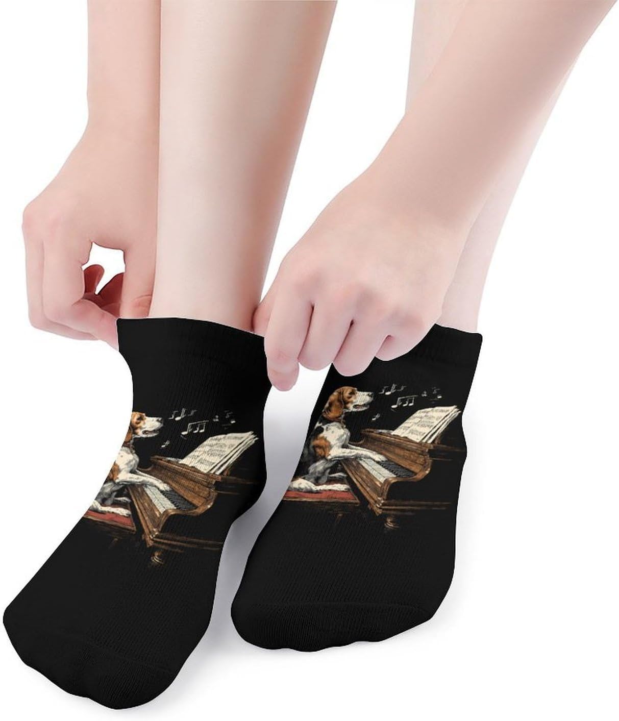 Funny Beagle Dog Piano Socks for Men Women 5 Pairs Ankle Socks