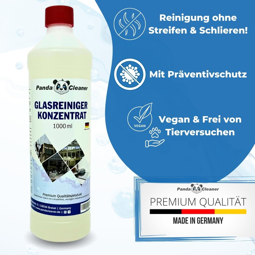 PandaCleaner Fenster Reinigungsmittel - 12x 1L Fensterputzmittel streifenfrei - Glasreiniger Profi - Bio Fensterreiniger Konzentrat für langanhaltende Sauberkeit (12x1000ml)