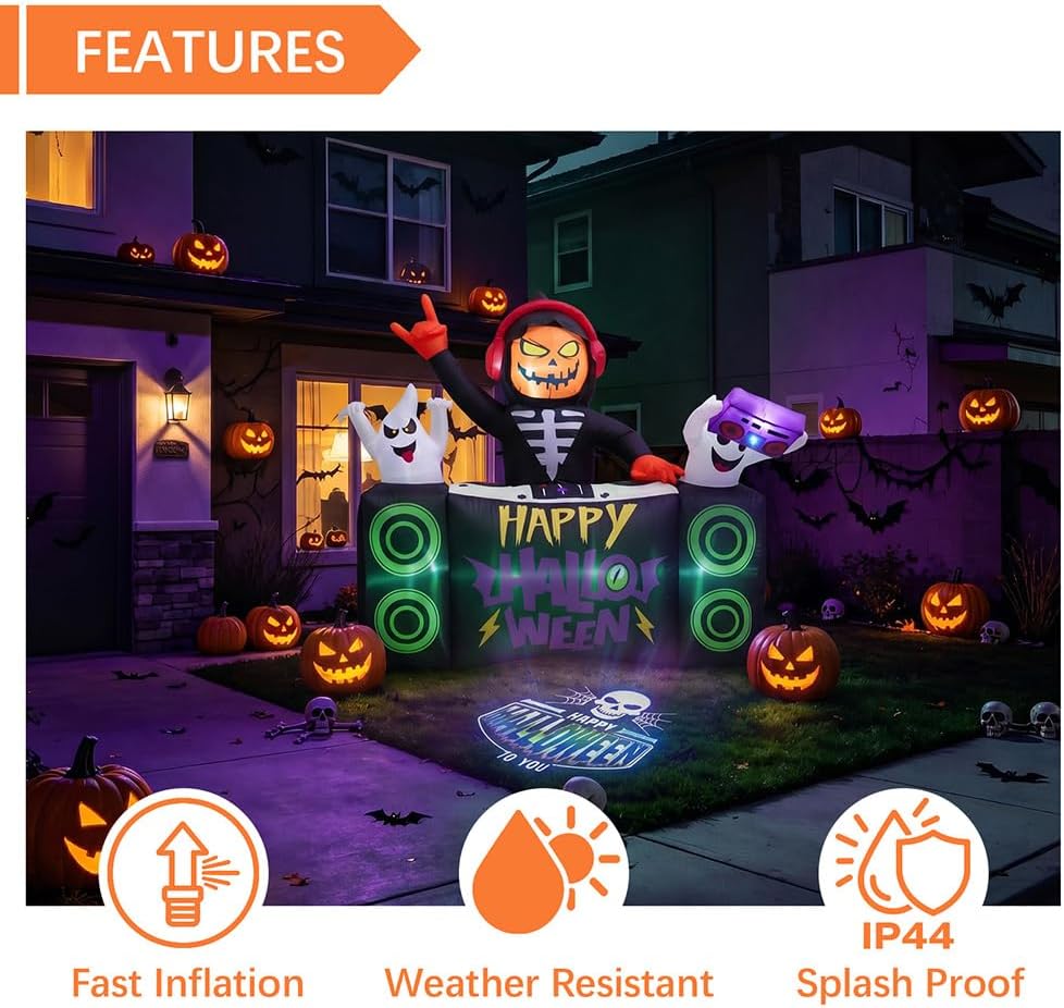 6 FT Halloween Inflatable Pumpkin Grim Reaper DJ Outdoor Décor image 2