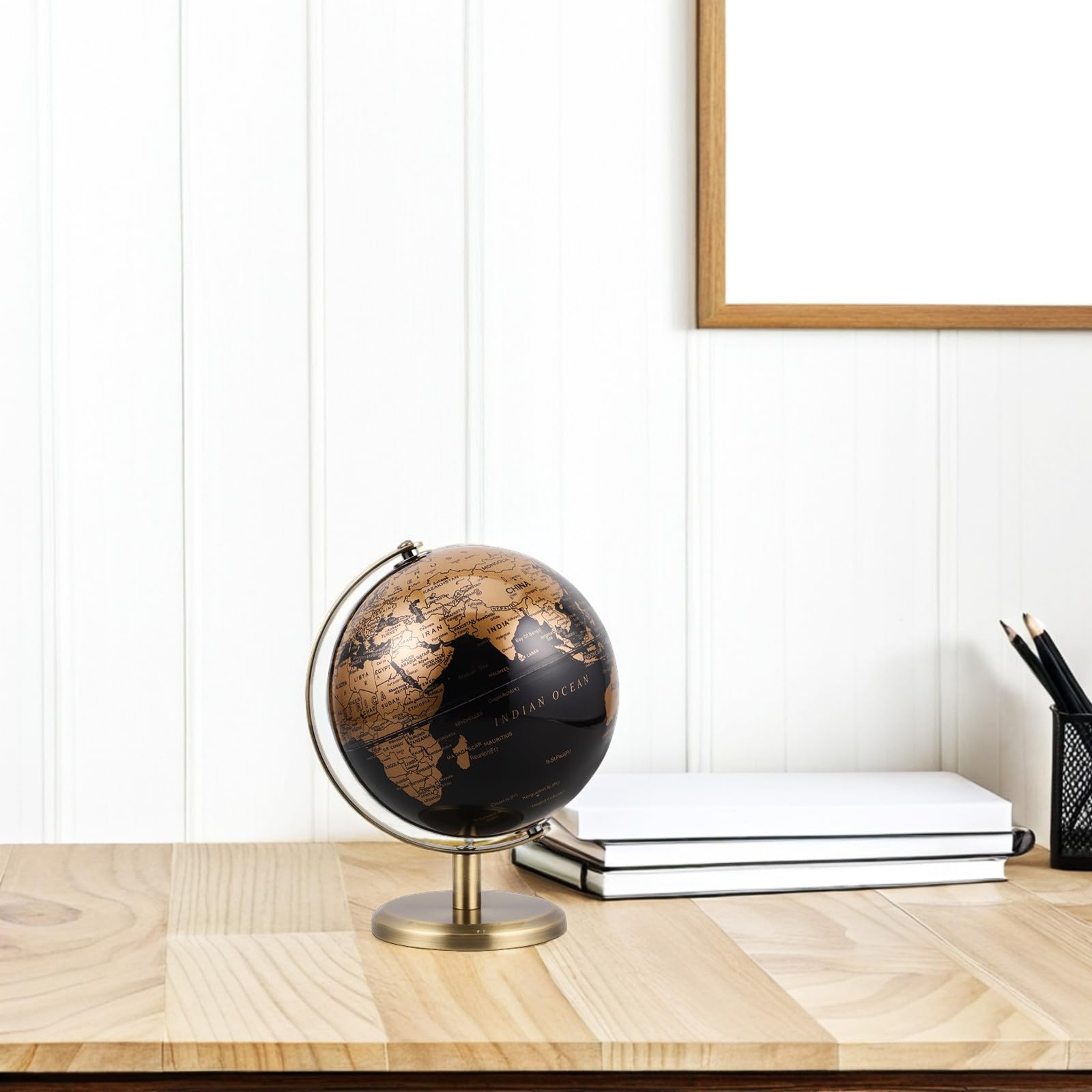 Globe Mappamondo da Scrivania Dorato in Metallo Rotante Elegante